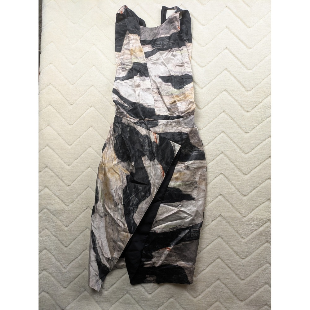 HM Conscious Exclusive Abstract Print Wrap Tulip Midi Dress Black Gold US 2